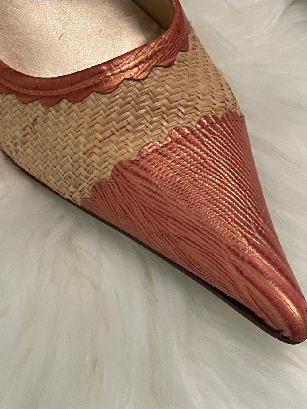 Nine West Metallic Coral and Natural Woven Pointed Kitten Heels 7 - Picture 6 of 8